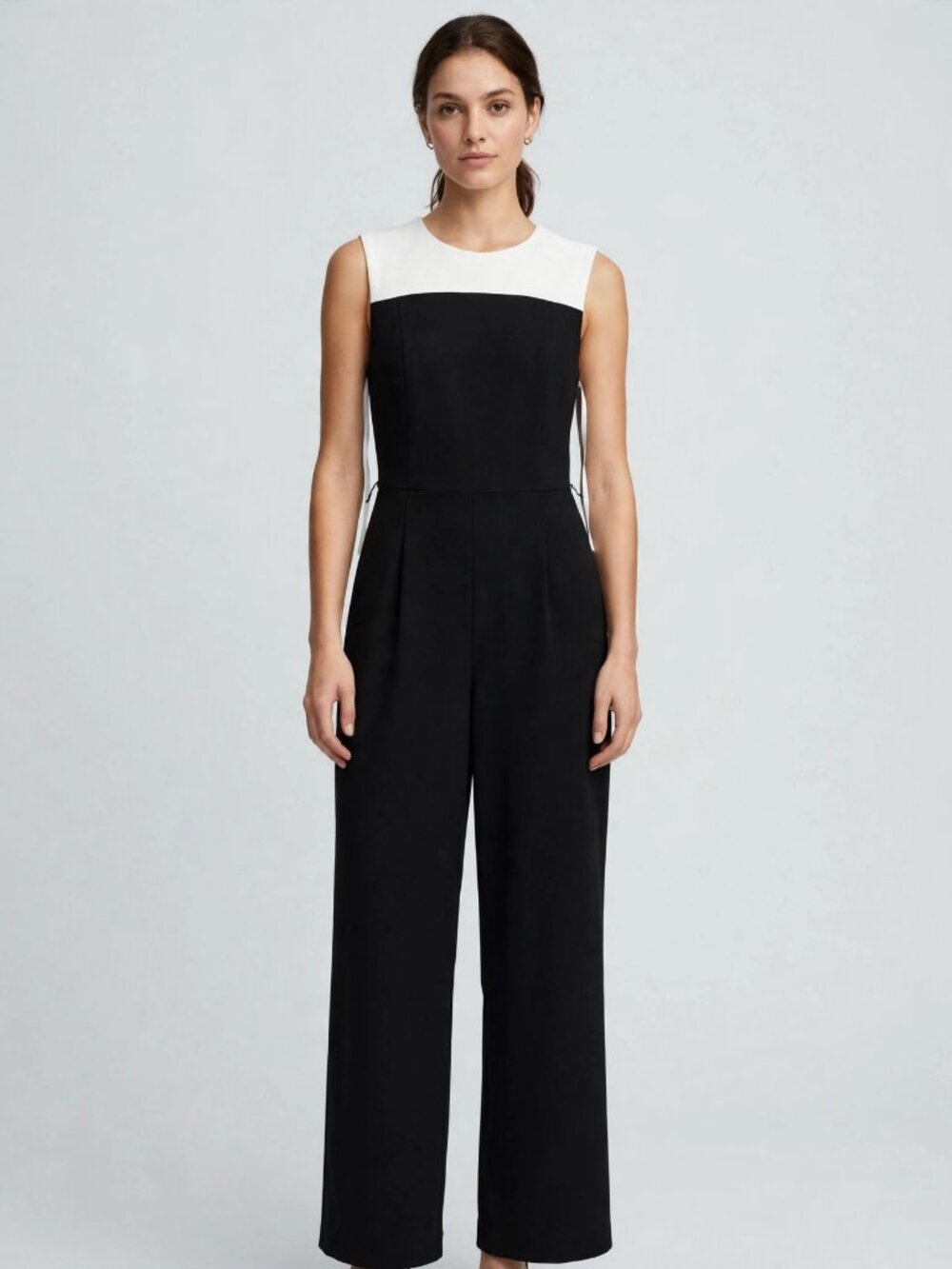Tommy Hilfiger Black White Colorblock Wide Leg capri Jumpsuit Size 2 Sleeveless